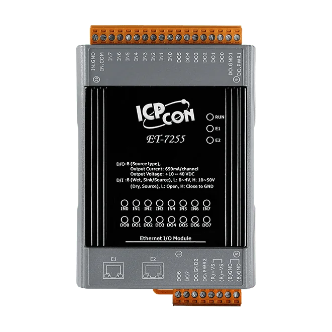 ET-7255 Ethernet I/O Module, 8-ch DI, 8-ch DO, 2-port Switch